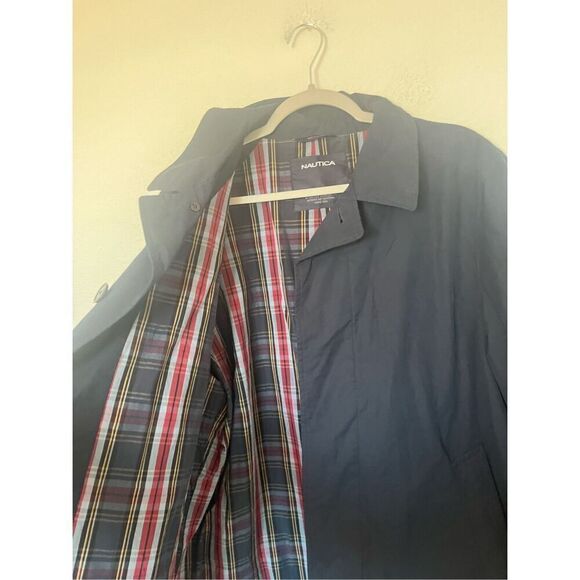 Men’s Nautica Navy Blue Button Up Trench Coat NEW - Picture 2 of 9